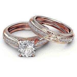 Elegant Rose Gold and Silver Women's Ring Set